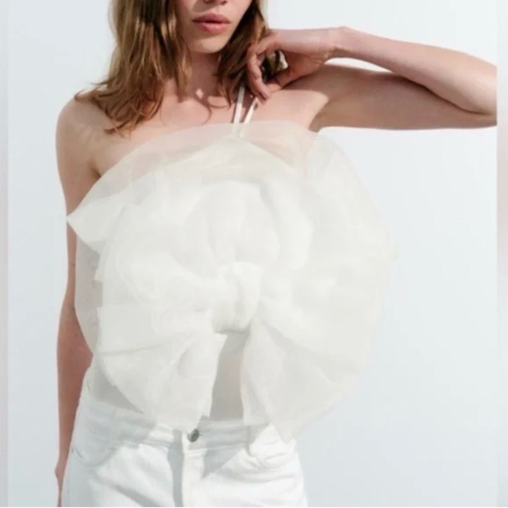 NEW Zara White Bodysuit with Tulle Detail